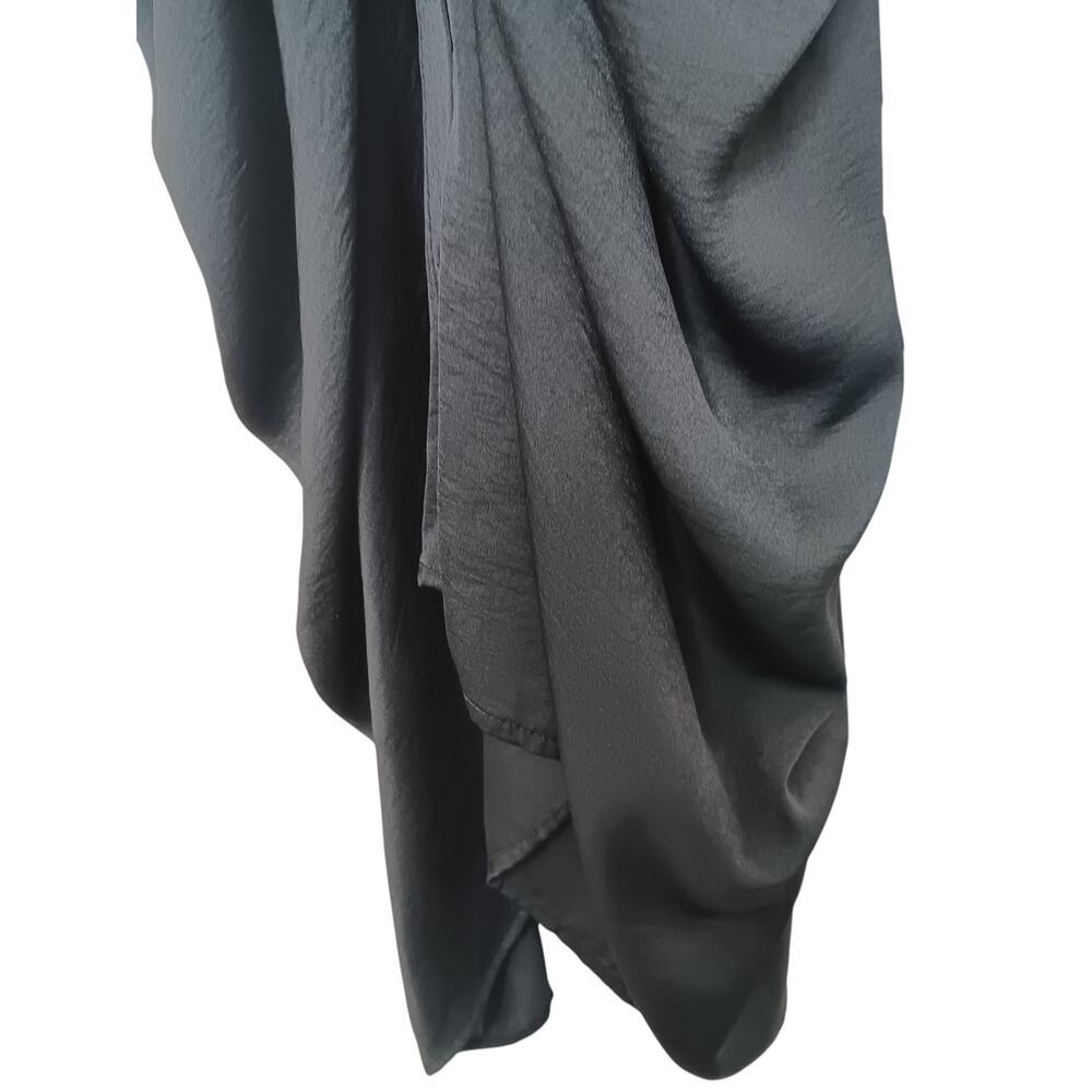 Haute Fox 3X Black Button Front Midi Dress Ruched Draped Hem Collared Plus Size - Picture 4 of 12